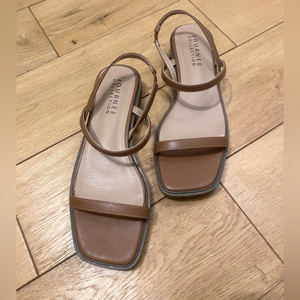 Journee Collection Brown Sandals Minimalist Design, square toe sandals